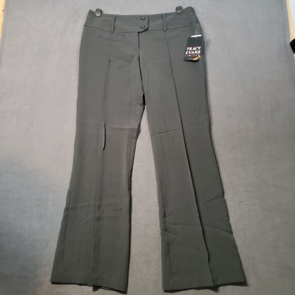 Tracy Evans Dress Pants Womens 11 Gray Herringbone Wide Leg Trousers 2498926